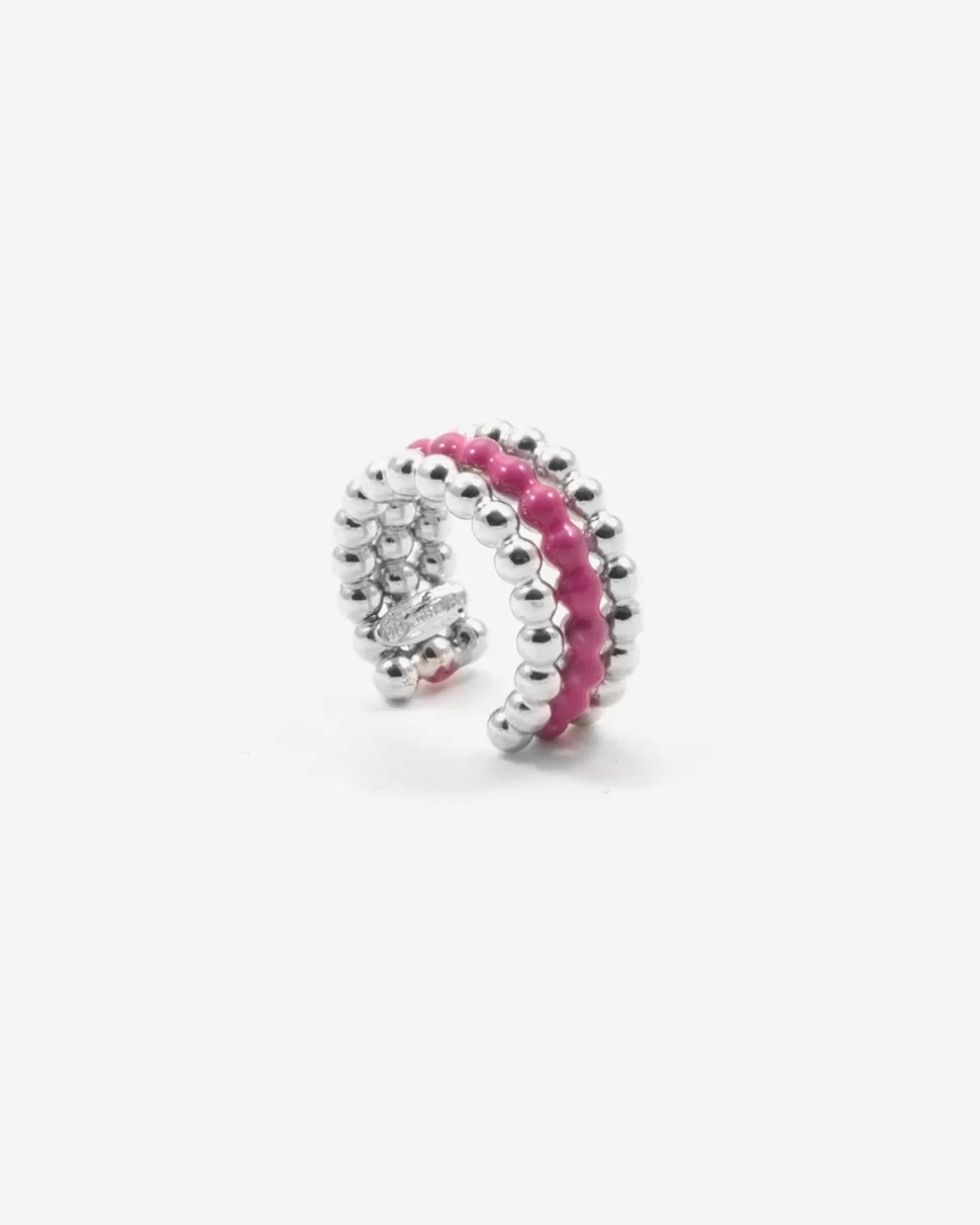 Cheap Nove25 Einzel Ohrring Earcuff Kugeln Dreireihig Emaille Fuchsia