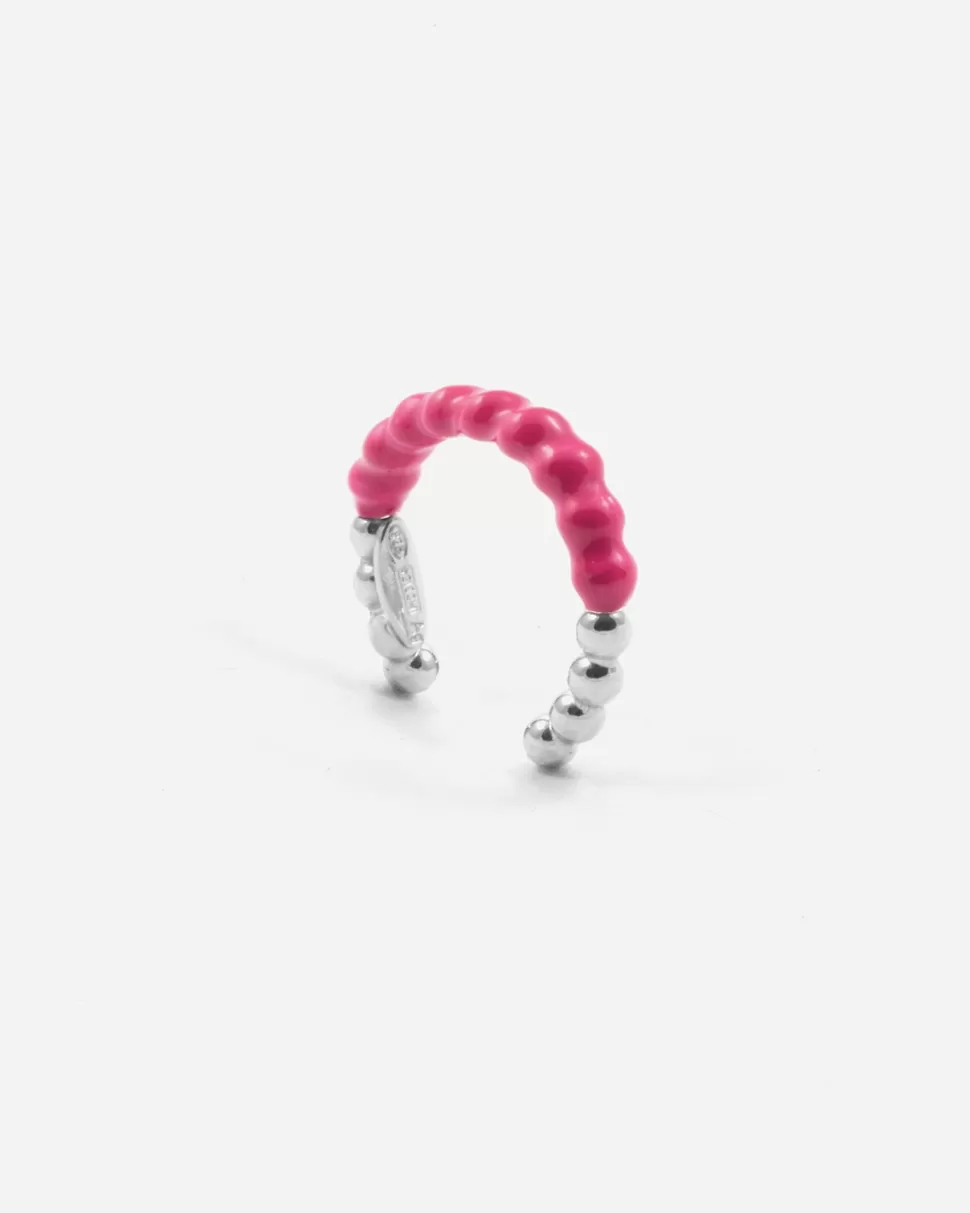 Discount Nove25 Einzel Ohrring Earcuff Kugeln Einreihig Emaille Fuchsia