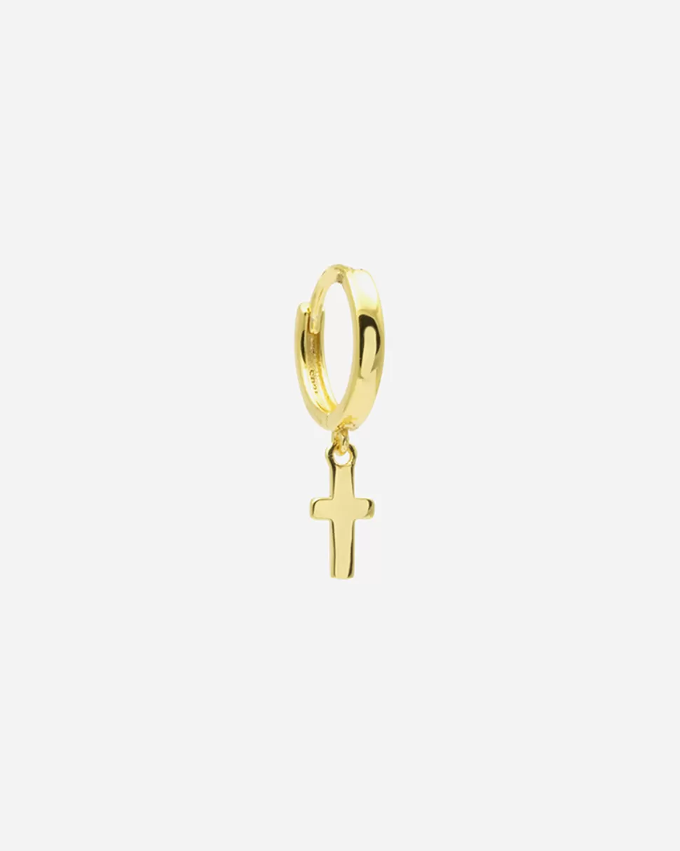 Fashion Nove25 Einzel Ohrring Kreole Kleiner Kreuz-Anhänger / Gelbgold